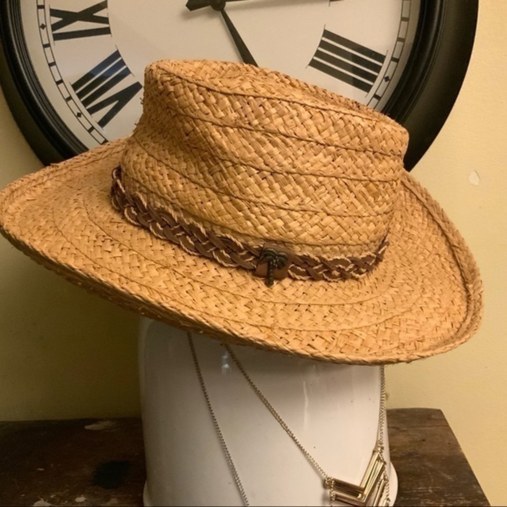 Scala Wicker Hat W/Braid Strap Detail - image 1